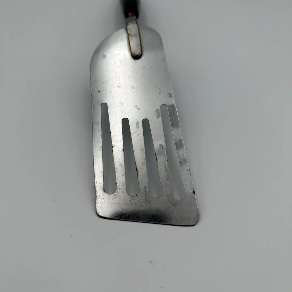 Vtg FOLEY USA Slotted Angled Spatula Chrome Black Plastic Handle Kitchen Utensil